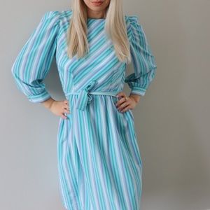 60’s / 70’s Teal & Purple Pinstripe Dress